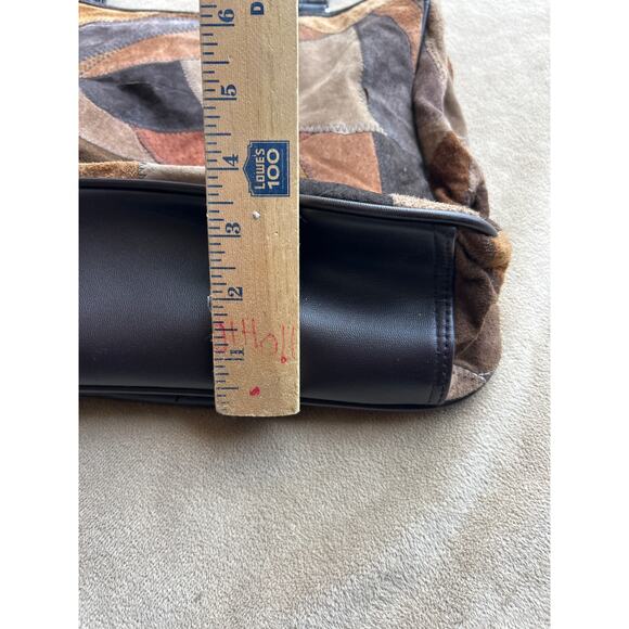 Vintage Style Patchwork Suede Purse Brown Pig Leather Wallet Shoulder Bag - Picture 6 of 12